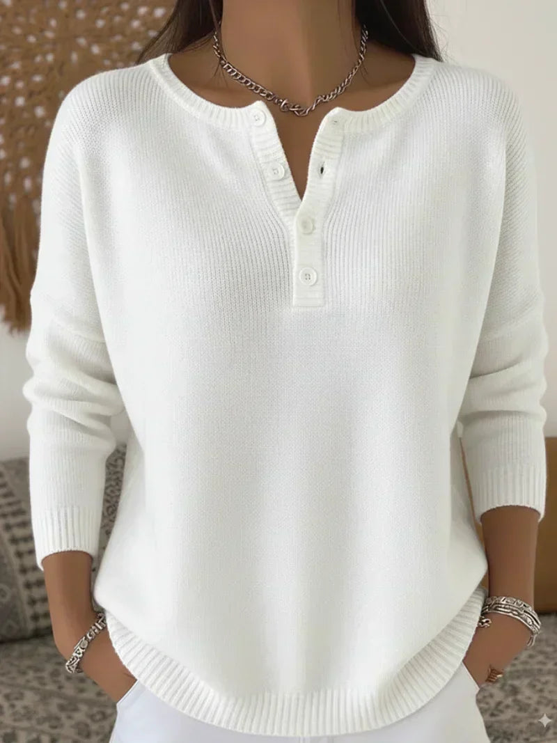 Greta™ | Buttoned Knit Henley Sweater