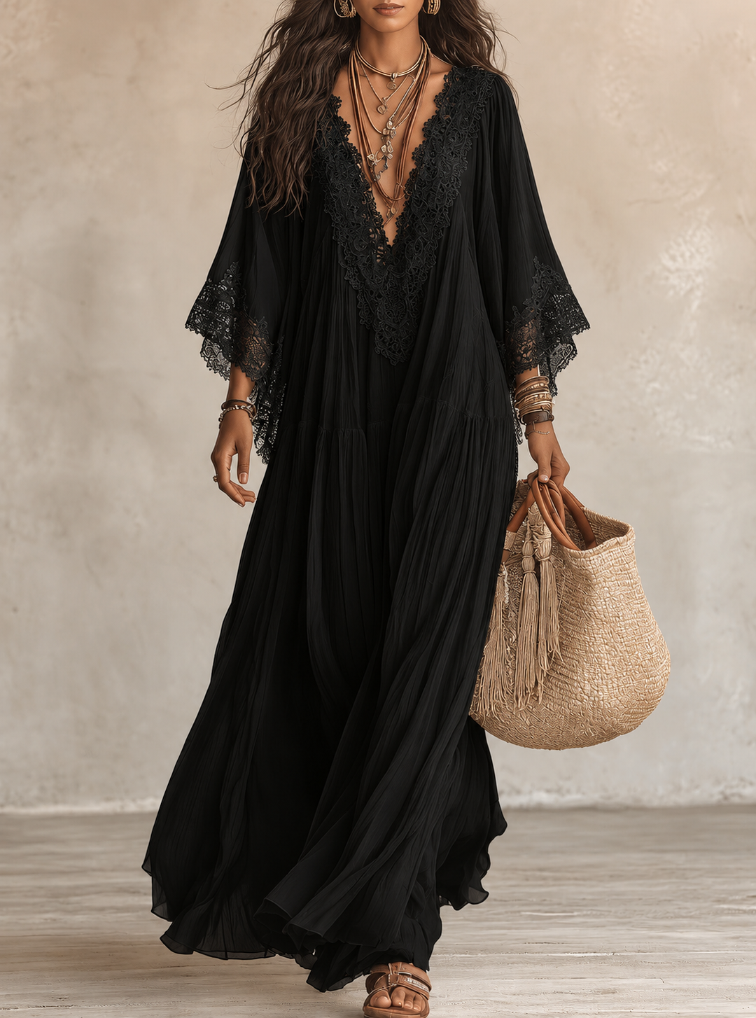 Colette™ Lace Trim Kaftan Maxi Dress