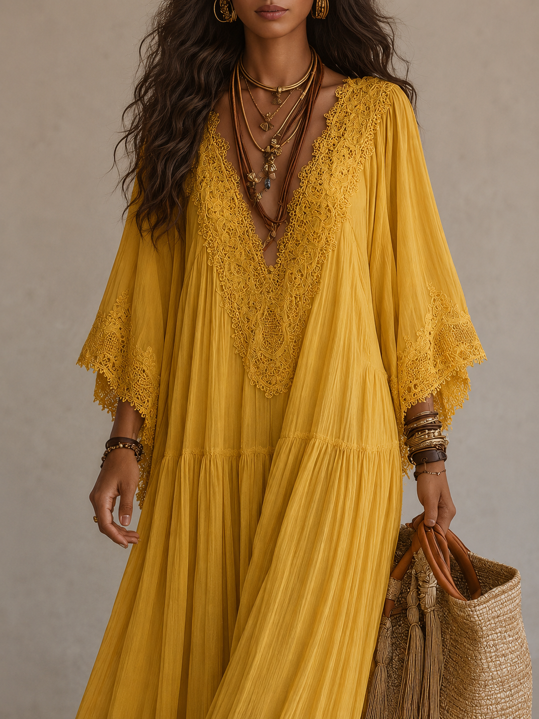 Colette™ Lace Trim Kaftan Maxi Dress