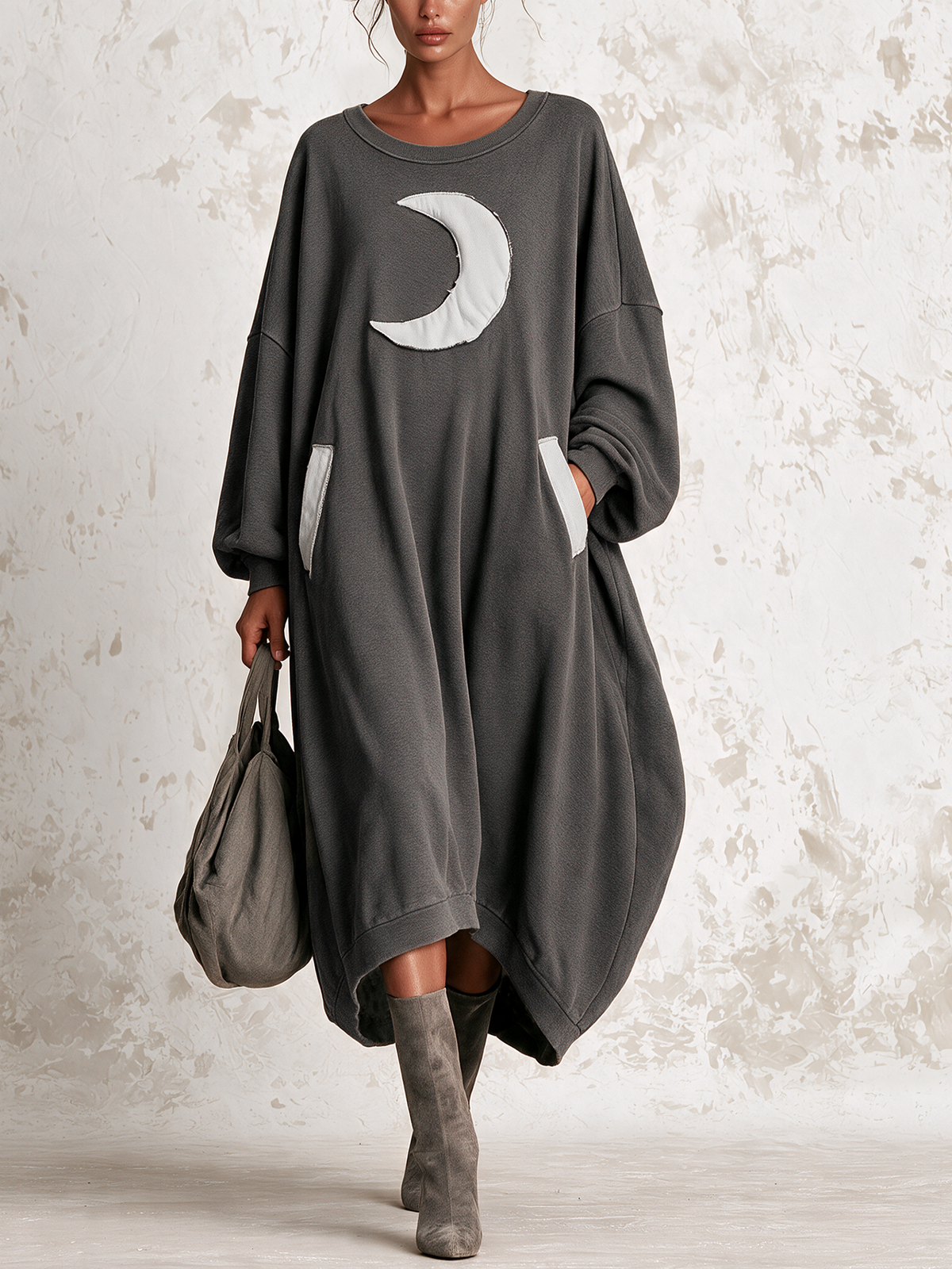 Selene™ | Crescent Moon Oversized Sweatshirt Dress