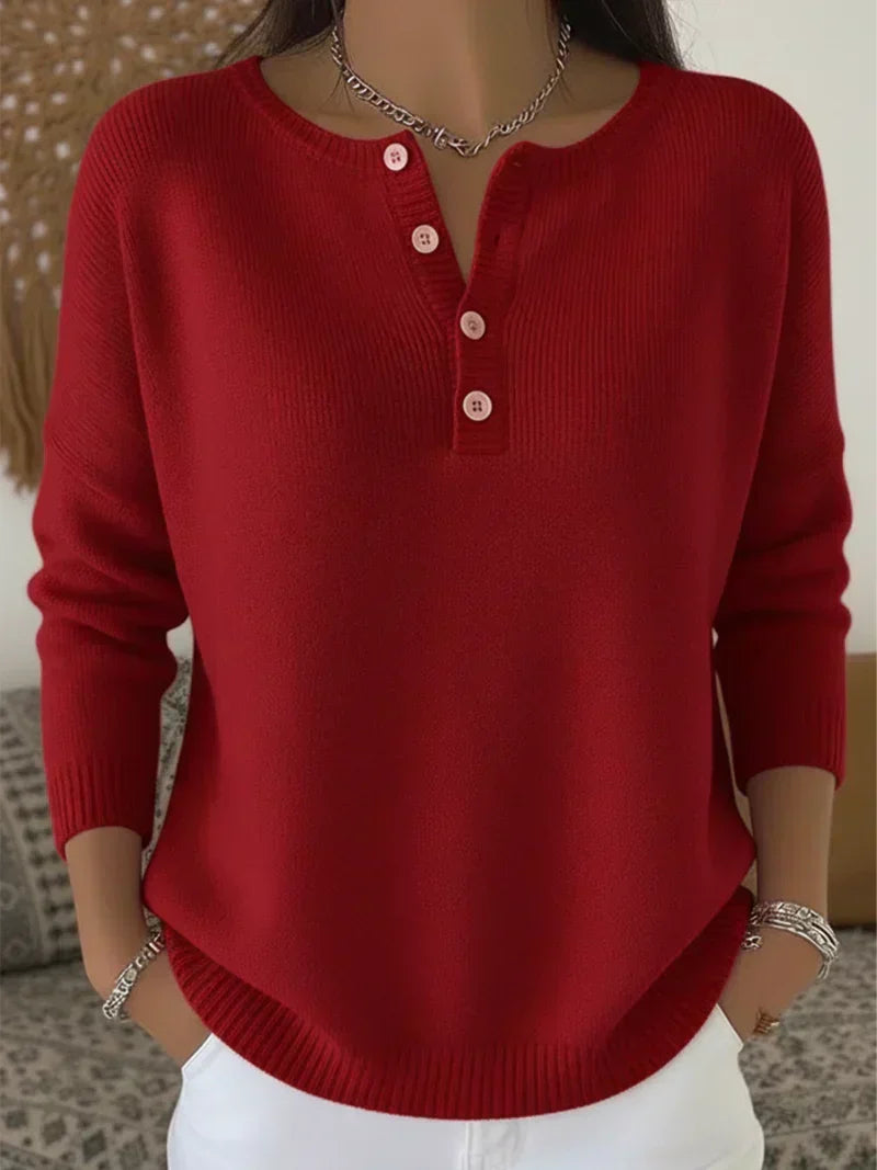 Greta™ | Buttoned Knit Henley Sweater