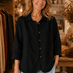 Judith relaxed button-up blouse worn by model