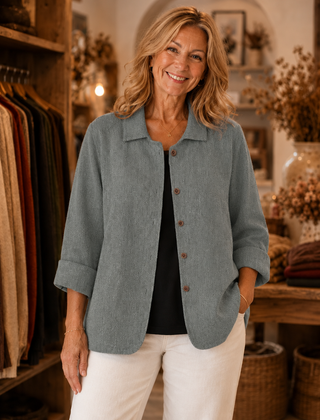 Coraline relaxed collared jacket worn by model