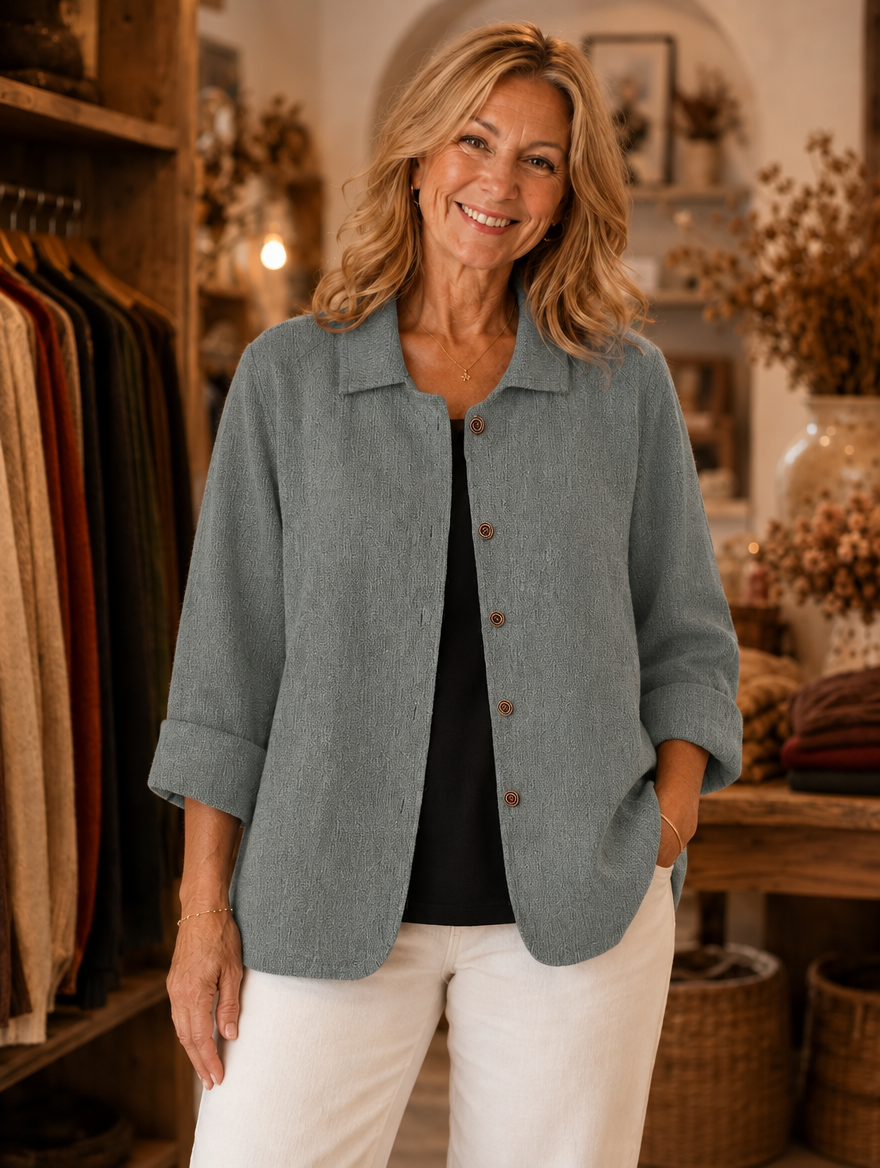 Coraline relaxed collared jacket worn by model