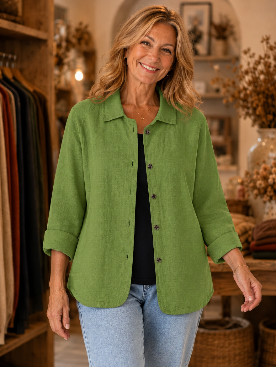 Enid relaxed collared shirt worn by model