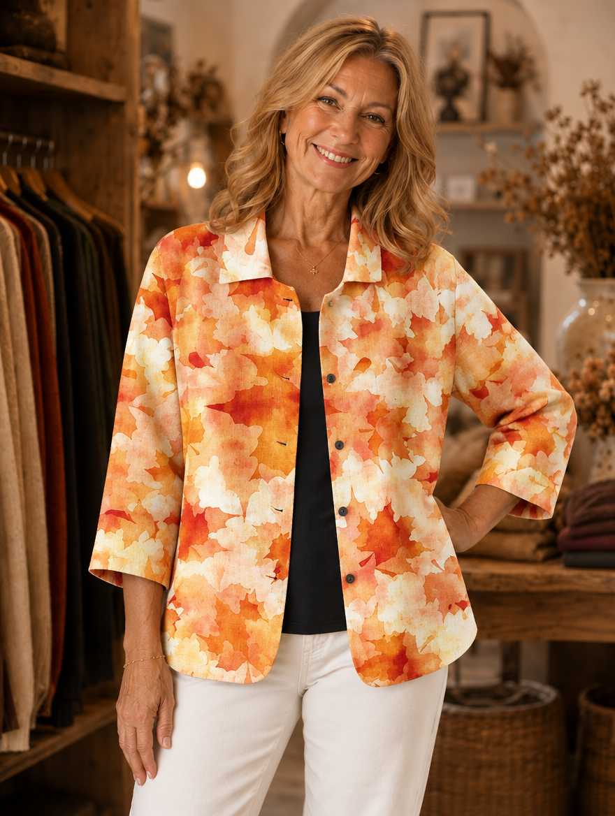 Cressida blossom-print jacket worn by model