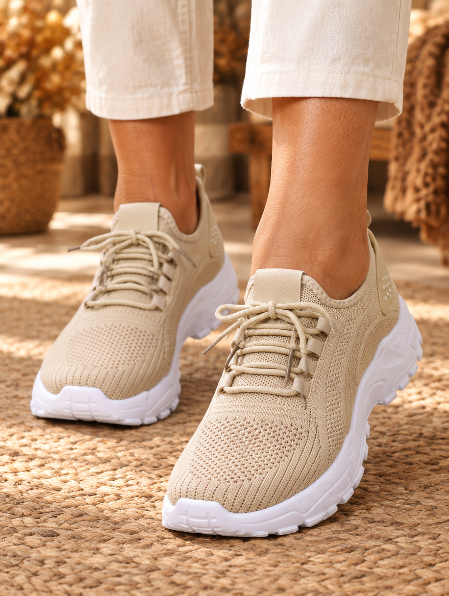 Bella sneaker in khaki worn by model