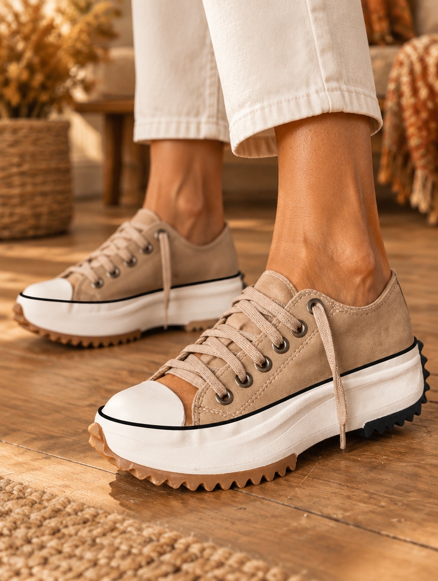 Bettina platform shoes in brown worn by model