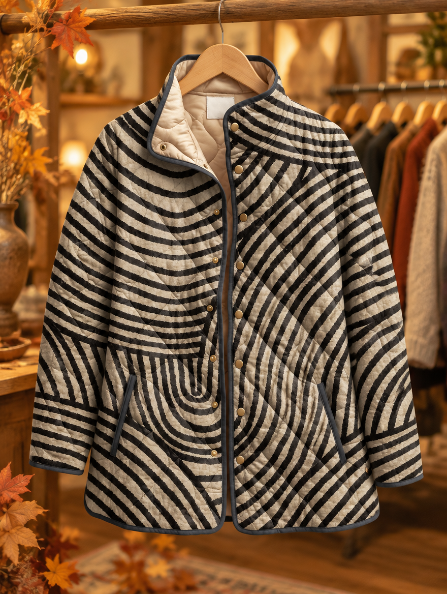 Inaya retro circle design quilted jacket on hanger, autumn boutique