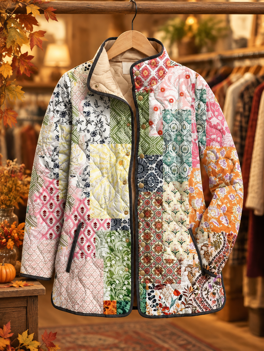 Suri floral quilted jacket on hanger, autumn boutique