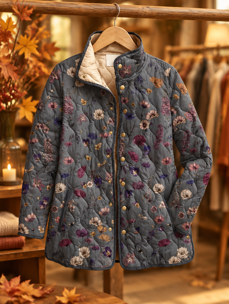Niva vintage floral quilted jacket on hanger, autumn boutique