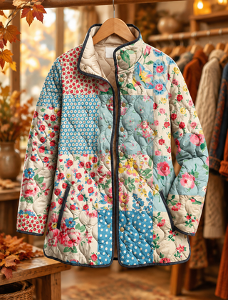 Liora floral quilted jacket on hanger, autumn boutique