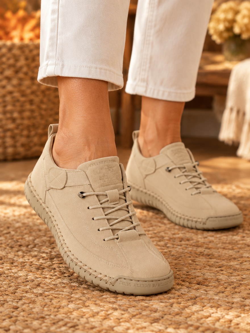 Rosie orthopedic sneakers in beige worn by model