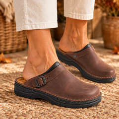 Annelies comfortable slip-on shoes in brown worn by model