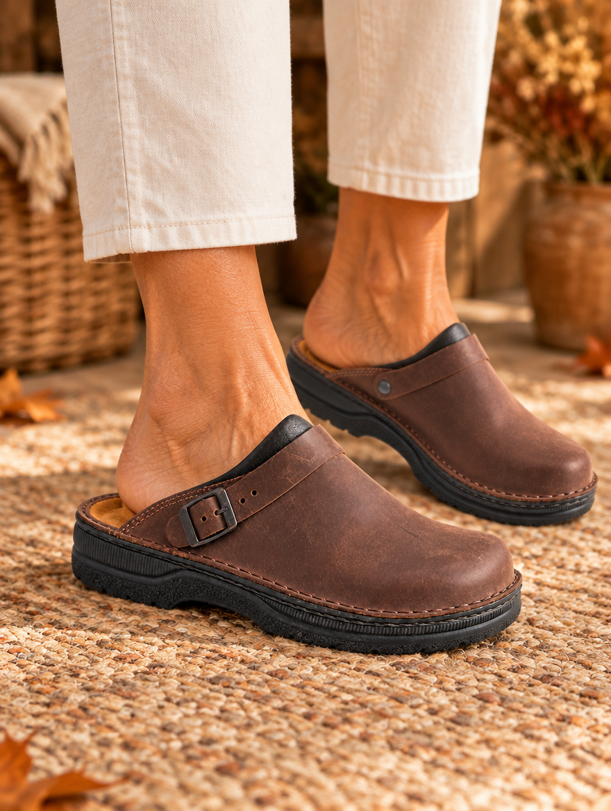 Annelies comfortable slip-on shoes in brown worn by model
