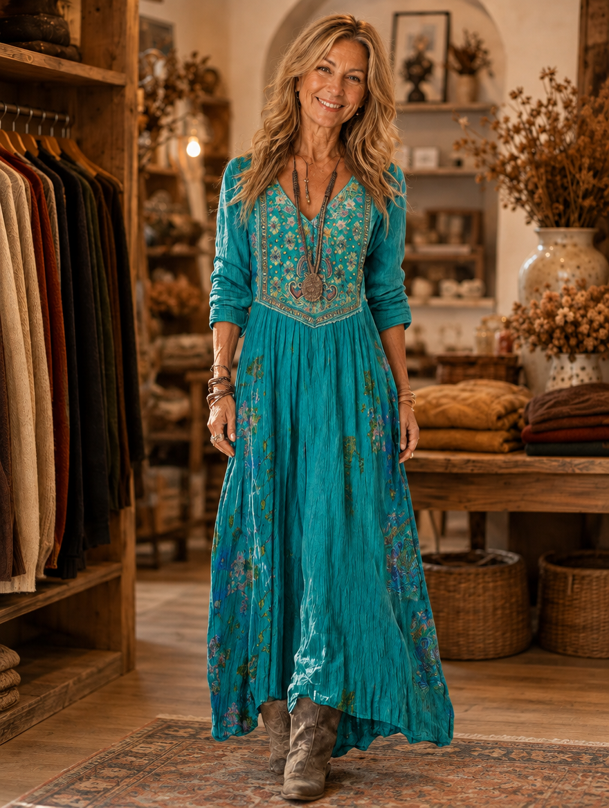 Evelyn elegant bohemian maxi dress worn by model