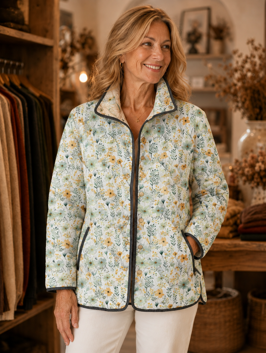 Nola floral-printed quilted jacket worn by model (extra)