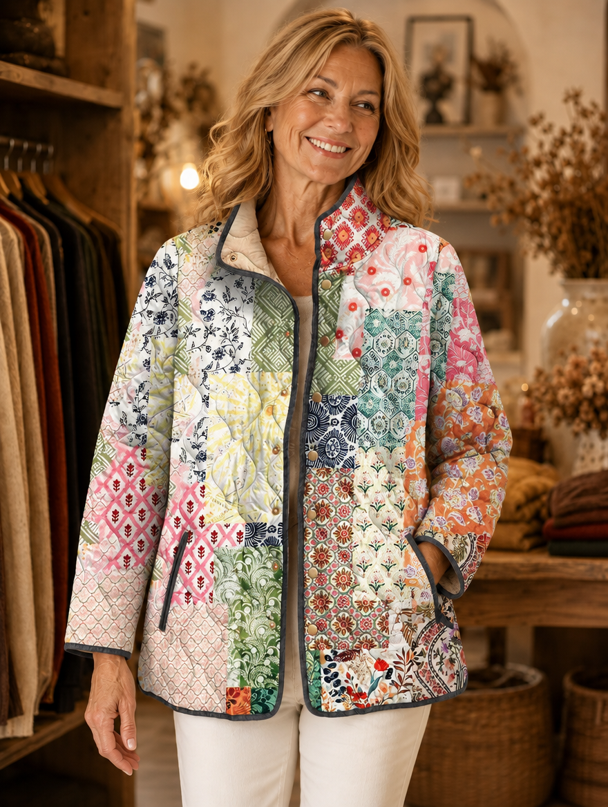Suri floral quilted jacket worn by model (extra)