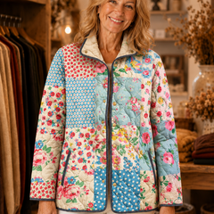 Liora floral quilted jacket worn by model (extra)