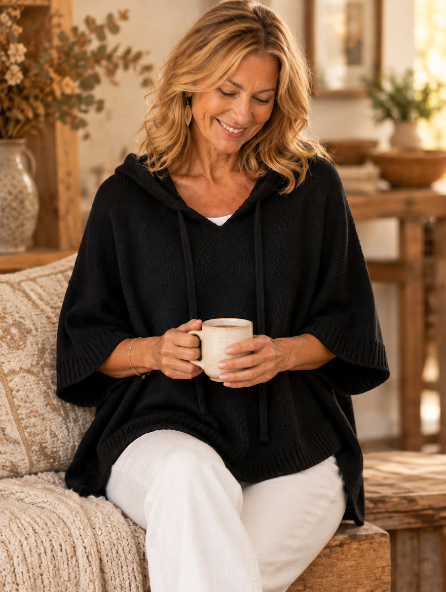Oriana™ | Hooded Knit Poncho