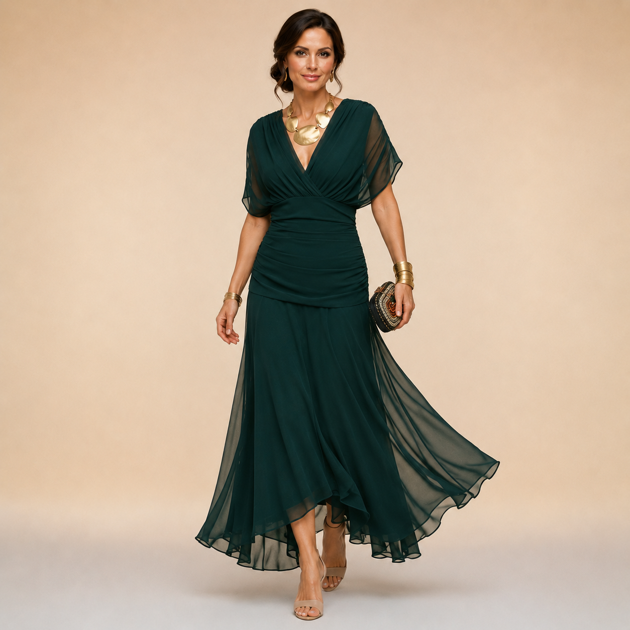 Madeline™ Draped Sleeve Evening Gown