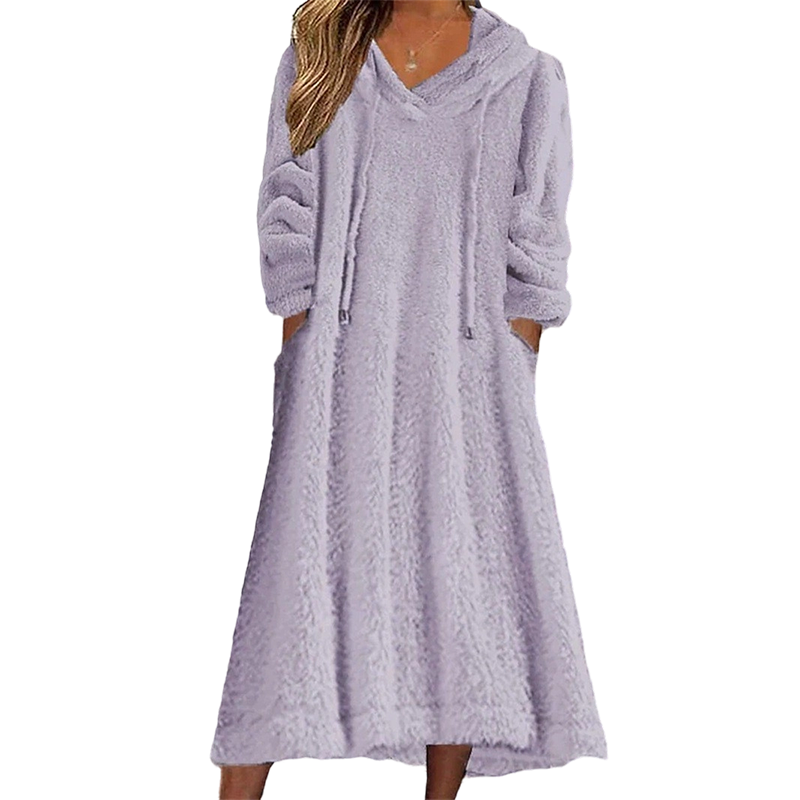 Light purple plush hooded lounge dress